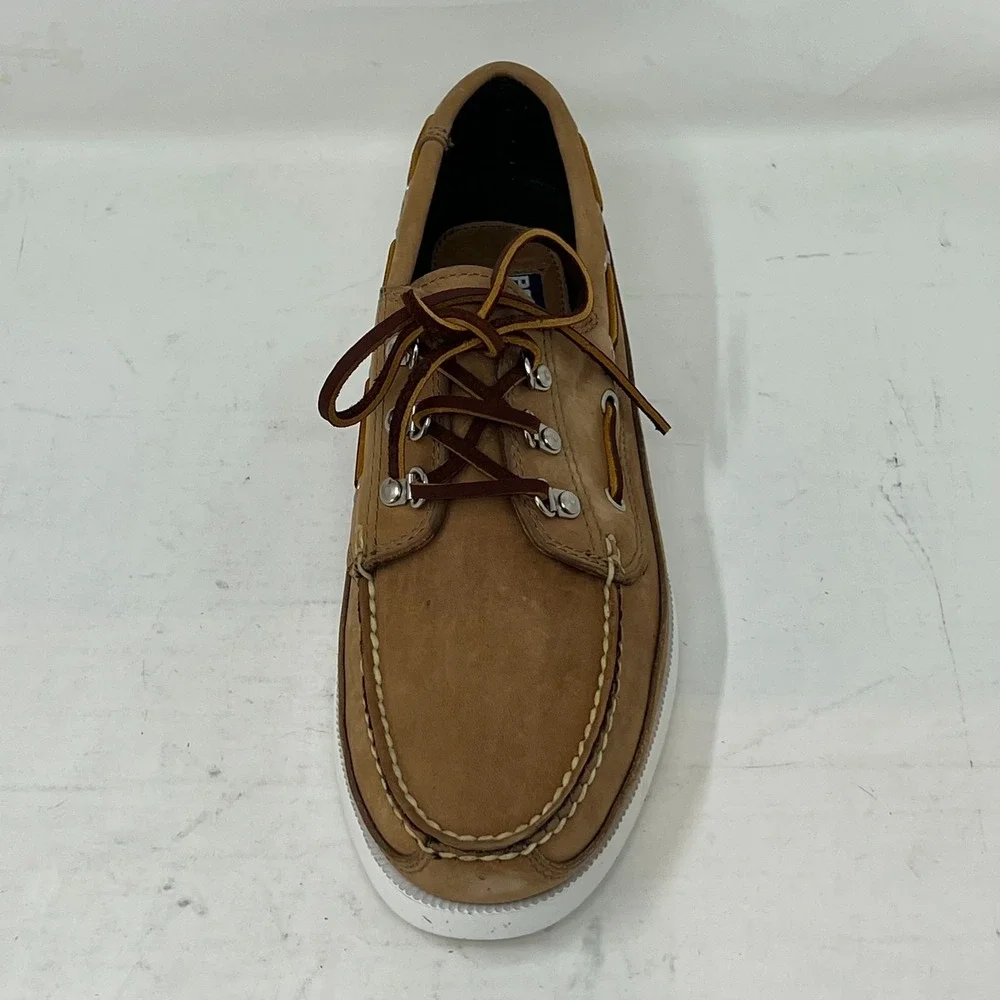Polo Sport‎ Ralph Lauren Boat Shoes Tan Leather Moc Toe Beige Men's 8.5D VTG NEW